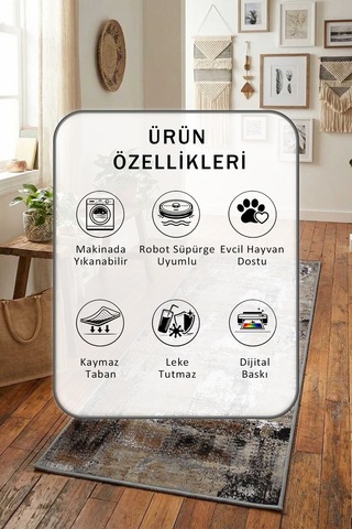Tema Salon Mutfak Yatak Odası Dijital Baskı Yıkanabilir Yolluk Vizon