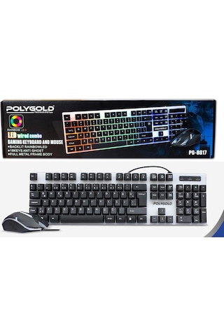 Polygold PG-8017 Işıklı Oyuncu Klavye Mouse Seti