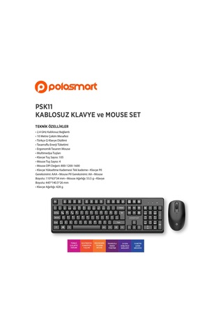 Polosmart PSK11 Kablosuz Q Klavye Mouse Set
