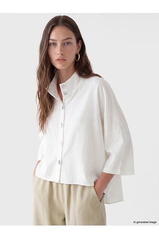 Lcw Modest Ekru Dik Yaka %100 Pamuklu Bluz