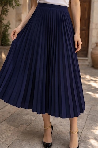 Wear Vexel Kadın 90 Cm Saten Kumaş Pliseli Midi Etek Şık Ve Zarif Tasarım - Lacivert Çok Renkli