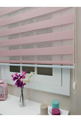 Pembe Bambu Zebra Stor Perde Altı Düz