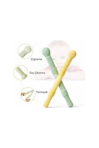 Bebek Diş Kaşıyıcısı Silikon Pipet & Diş Kaşıyıcı Set 2 Li Yeşil & Sarı I Dişlik Çiğneme Tüpü Pipet Yeşil - Sarı