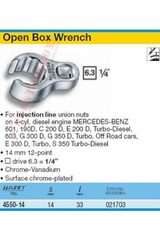 Hazet 4550-14 Mercedes Enjektör Rakor Somunu Sökme Aparatı 14 Mm