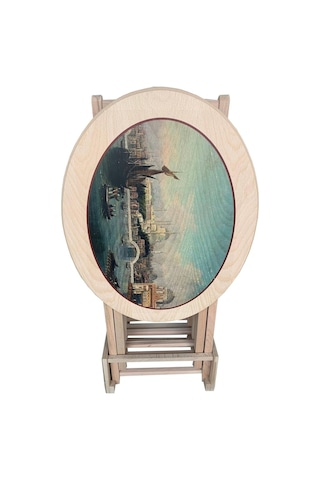 Oval Çanta Zigon Sehpa 4'Lü Resimli-Boyasız(Hâm)Tamamı Ahşap