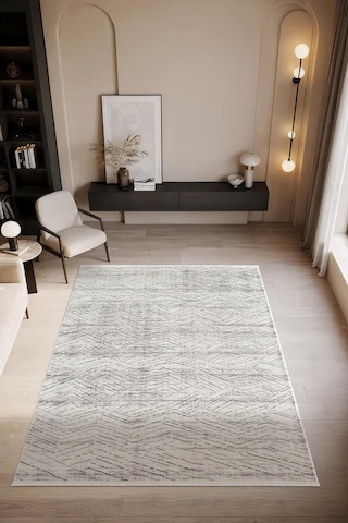 Look Black Lb002g Krem Halı Dekoratif Çizgili Modern Desen Akrilik Yumuşak Tozuaz Salon Halısı-914 Krem