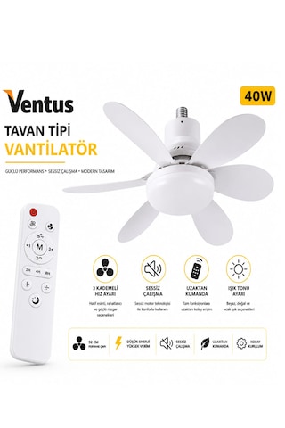Ventus Sessiz Çalışma 6 Kanat Ve Işıklı Uzaktan Kumandalı Tavan Tipi Vantilatör-tavan Fanı 40w