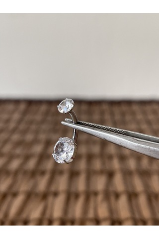 Yüksek Kalite G23 Titanium Parlak Zirkon Taşlı Gümüş Titanyum Göbek Piercingi Taş 10mm Gümüş