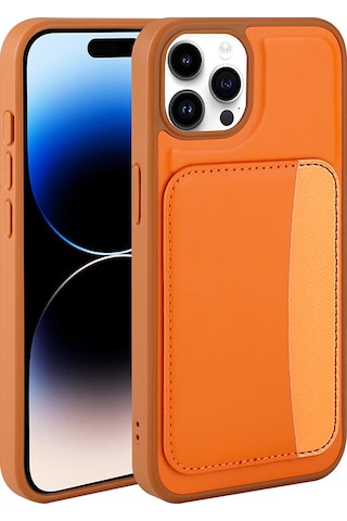 Apple Uyumlu iPhone 14 Pro Max Kılıf Kartlıklı Zore X-kart Silikon Kapak - Turuncu Turuncu