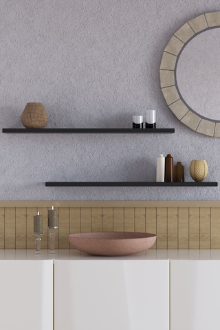 Yankı-BYEG 2li 70 cm Mat Siyah Mdf Duvar Rafı Gizli Bağlantı Kitaplık