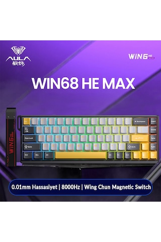 Aula Win68 He Max Manyetik Klavye Rapid Trigger Wing Chun Switch 8000hz Rgb Tkl Hot Swap Oyuncu Klavyesi Sarı