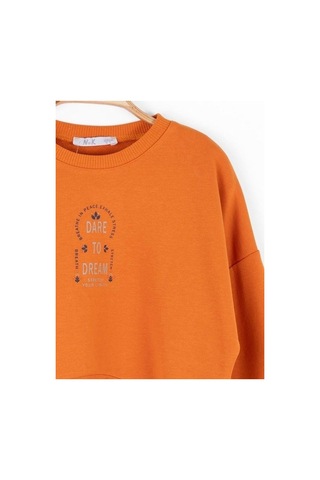 Kız Çocuk Pamuklu İki İplik Crop Sweatshirt-14706 Turuncu