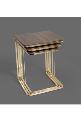 Gold 3 Lü Amor Zigon Sehpa - Orta Sehpa - Yan Sehpa - Ceviz