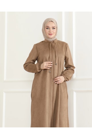 Süet Kumaş Salaş Kesim Ferace / Kahve - F0504 Kahverengi