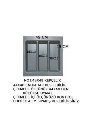 49x49 Cm Çekmece İçi Gri Kepçelik Organizer 44x40 Cm Kesilebilir Gri