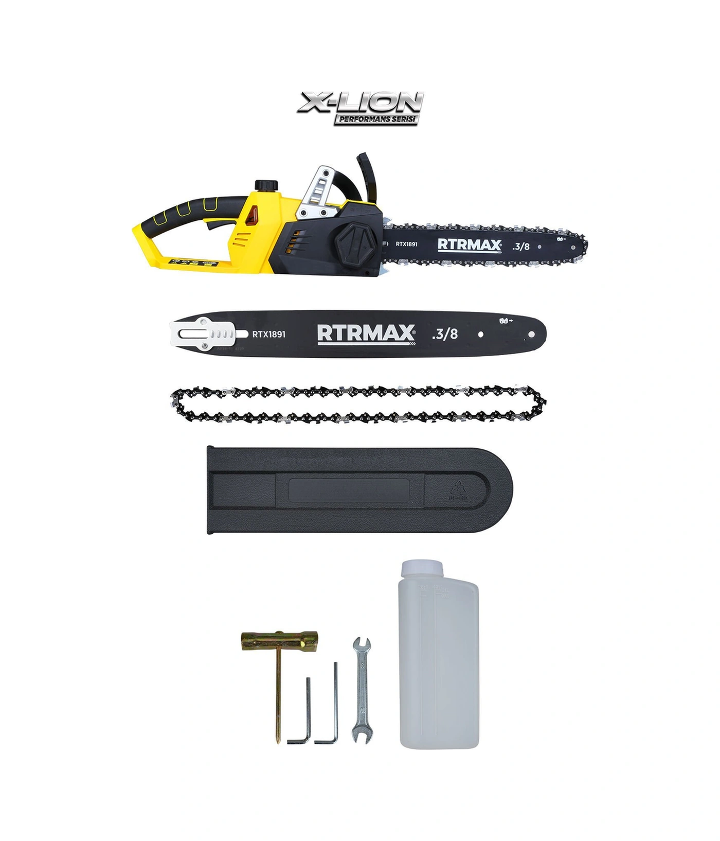 Rtrmax RTX1891BSET Eldiven + Testere Zinciri Şarjlı Ağaç Kesme Motoru 3'lü Set