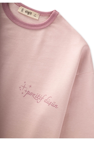 Cigit Geniş Kesim Mevsimlik Uzun Kollu T-shirt 2-8 Yaş Pudra Pembe
