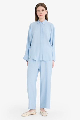 Defacto Relax Fit Basic Düz Keten Karışımlı Uzun Kollu Tesettür Gömlek Tunik D9702ax25smbe196 Mavi
