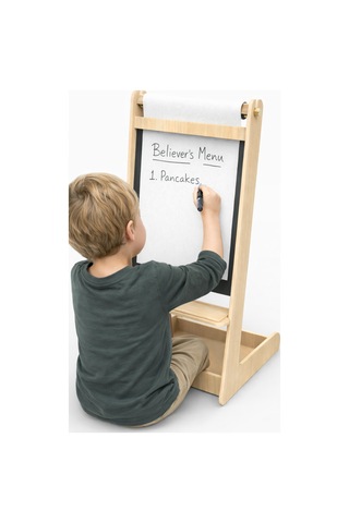 Doğal Ahşap Rulo Kağıtlı Çizim Tahtası Montessori Uyumlu Eğitici Kafe, Ofis, Çocuk Kolay Kurulum Krem