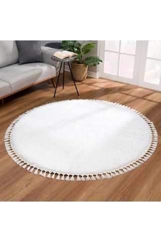 Valeryhome Vl Comfort Peluş Halı Beyaz Düz Saçaklı Beyaz Yuvarlak
