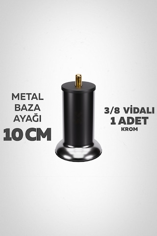 Baza Ayağı 10 Cm 3/8 Vidalı Tekli Metal Krom Yatak Mobilya Ayağı Kalın Vida Krom 3/8 10 Cm