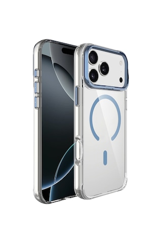 Apple Uyumlu iPhone 17 Pro Max Kılıf M-safe Şarj Özellikli Airbagli Kamera Standlı Zore Azor Kapak - Lacivert Lacivert