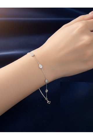 925 Ayar Gümüş Tek Sıra Mineli Tiffany Bileklik Gümüş