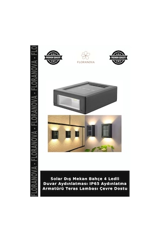 Solar Dış Mekan Bahçe 4 Ledli Duvar Aydınlatması Ip65 Aydınlatma Armatürü Teras Lambası Çevre Dostu