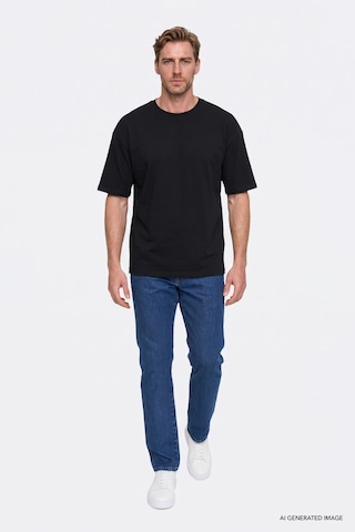 Ac&Co / Altınyıldız Classics Erkek Sıyah %100 Pamuk Oversize Fit Rahat Kesim Bisiklet Yaka Basic Tişört Siyah