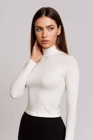 Rich Kadın Ekru Yarım Balıkçı Yaka Uzun Kollu Crop Bluz Ekru