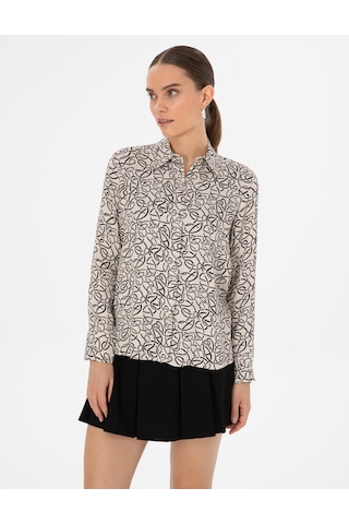 Pierre Cardin Kadın Kum Gömlek Desenli 50318227-vr085 Kum