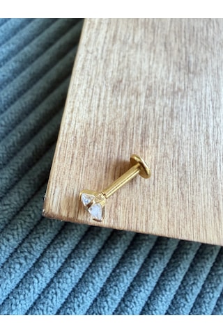 %100 316 L Cerrahi Çelik Kalp Taşlı Helix Tragus Kıkırdak Çelik Piercing 6 Mm Altın