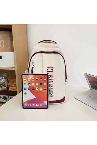 Ganzhoushop Yüksek Değerli Okul Çantası Instagram Kore Tarzı Sırt Çantası Erkek Büyük Kapasiteli Kampüs Ortaokul Lise Sırt Çantası Kore Tarzı Basit Okul Çantası Krem-beyaz Çok Renkli