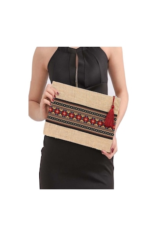 Yaratıcı Tasarım Hasır Kadın Portföy & Clutch Çanta Kırmızı