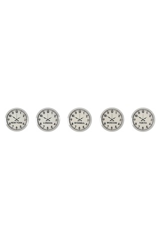Beyaz Premium Tasarım 36 Cm Metal Dünya Saatleri 5 Li Set