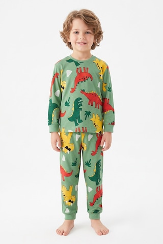 Modanino %100 Pamuk Ve Dinazor Baskılı Erkek Çocuk Pijama Takımı 3-8 Yaş 12745ıs Fıstık Yeşili