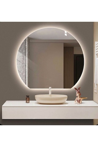 80x101 Cm Modern Yuvarlak Led Banyo Aynası Dokunmatik, Dim Edilebilir, 3000k Günışığı Sarı