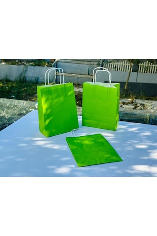 1.kalite 18x8x24 Cm 5 Li Yeşil Renkli Kraft Kağıt Çanta, Hediye Poşeti, Hediye Paketi, Kraft Çanta