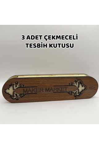 3 Adet Çekmeceli Tesbih Kutusu - Ceviz Model-745 04