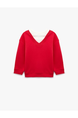 Koton Katmanlı V Yaka Uzun Kollu Pamuklu Şardonlu Sweatshirt Kırmızı 7wkg10051ak