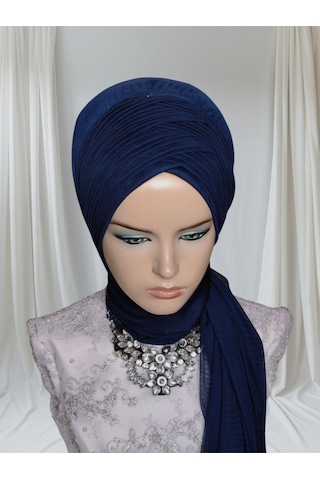 Tunahazırturban Lacivert Sevda Şal Model Hazır Duvak Hazır Şal Hazır Türban Lacivert