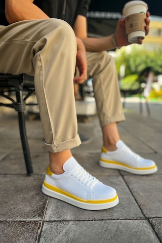 Roof Atelier Erkek Beyaz Sarı Bağcıklı Spor Ayakkabı - 979 - Santoni Gbt Spor Beyaz - Sarı