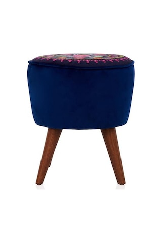 Just Home Retro Yuvarlak Etnik Puf - Renkli Renkli