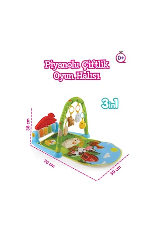 Piyanolu Çiftlik Desenli Bebek Oyun Halısı, Çıngıraklı Aktivite Merkezi