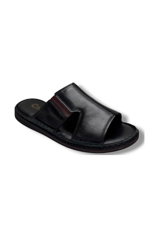 Cakgo 163-26 Hakiki Deri Ultra Soft Geniş Bant Anatomik Erkek Terlik 40-47 Siyah