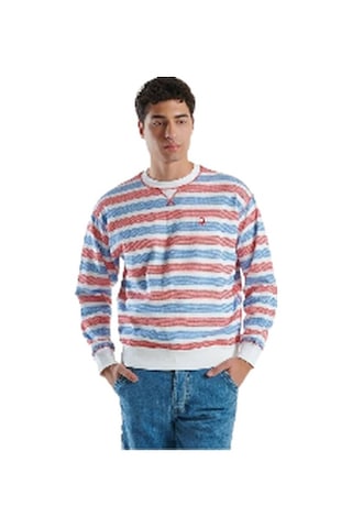 United Colors Of Benetton Erkek Pamuk Karışımlı Göğsü Logo Detaylı Şerit Desenli Sweatshirt Multi