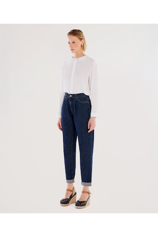 Yargıcı Nakış Detaylı Yüksek Bel Rahat Fit Denim Pantolon 25ykpn3016x 515 Mavi