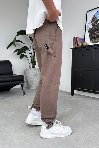 Kahverengi Paça Lastik Detay Boyfriend Pantolon Kahverengi