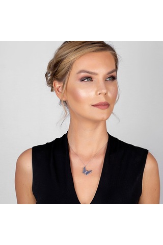 Mavi Zirkon Taşlı Zarif Tasarım 925 Ayar Gümüş Kelebek Kolye (459601781)