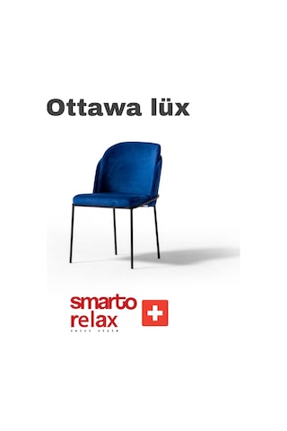 Smarto Relax Ottawa Lüx 2'li Yemek Masası Sandalye Seti - Metal Ayaklı, Mavi Kumaş Mavi